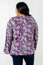 One Eleven North Pulled Together Purple Ditsy Floral Bubble Sleeve Blouse Blouses