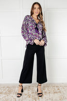 One Eleven North Pulled Together Purple Ditsy Floral Bubble Sleeve Blouse Blouses