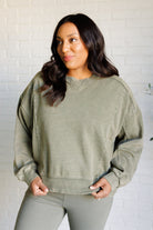 Rae Mode Quick Fix Mineral Wash Crew Neck Pullover in Army Green Shirts & Tops