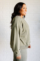 Rae Mode Quick Fix Mineral Wash Crew Neck Pullover in Army Green Shirts & Tops