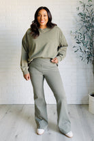 Rae Mode Building Habits Twill Flared Crossover Waist Pant in Dusty Olive Pants