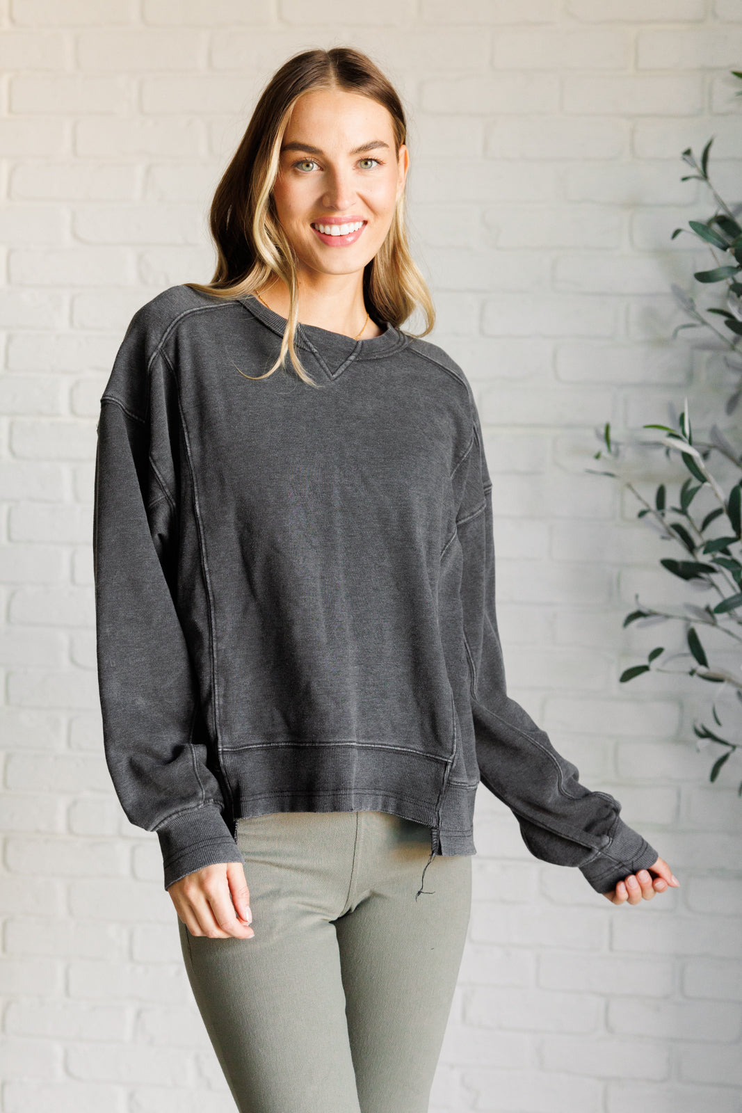 Rae Mode Quick Fix Mineral Wash Crew Neck Pullover in Black Ave Shops