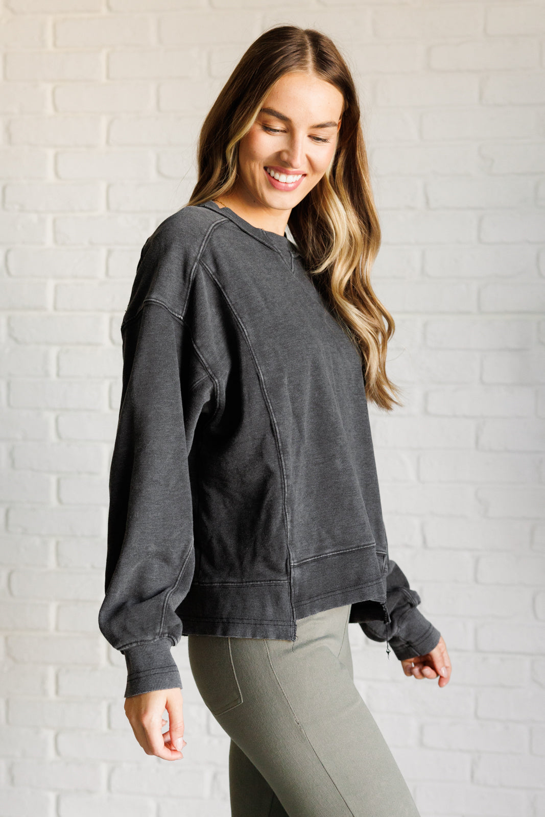 Rae Mode Quick Fix Mineral Wash Crew Neck Pullover in Black Ave Shops