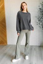 Rae Mode Building Habits Twill Flared Crossover Waist Pant in Dusty Olive Pants