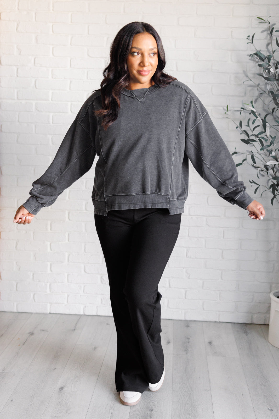 Rae Mode Quick Fix Mineral Wash Crew Neck Pullover in Black Ave Shops