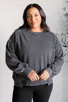 Rae Mode Quick Fix Mineral Wash Crew Neck Pullover in Black Shirts & Tops