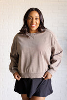 Rae Mode Quick Fix Mineral Wash Crew Neck Pullover in Mocha Shirts & Tops