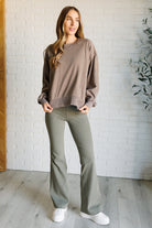 Rae Mode Quick Fix Mineral Wash Crew Neck Pullover in Mocha Shirts & Tops