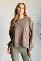 Rae Mode Quick Fix Mineral Wash Crew Neck Pullover in Mocha Shirts & Tops