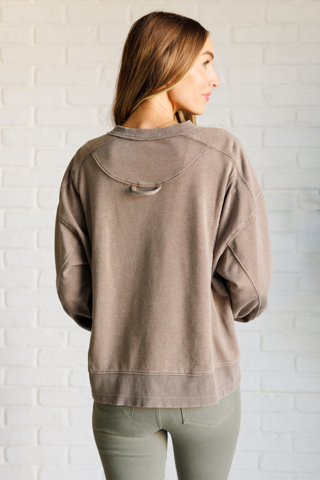 Rae Mode Quick Fix Mineral Wash Crew Neck Pullover in Mocha Ave Shops