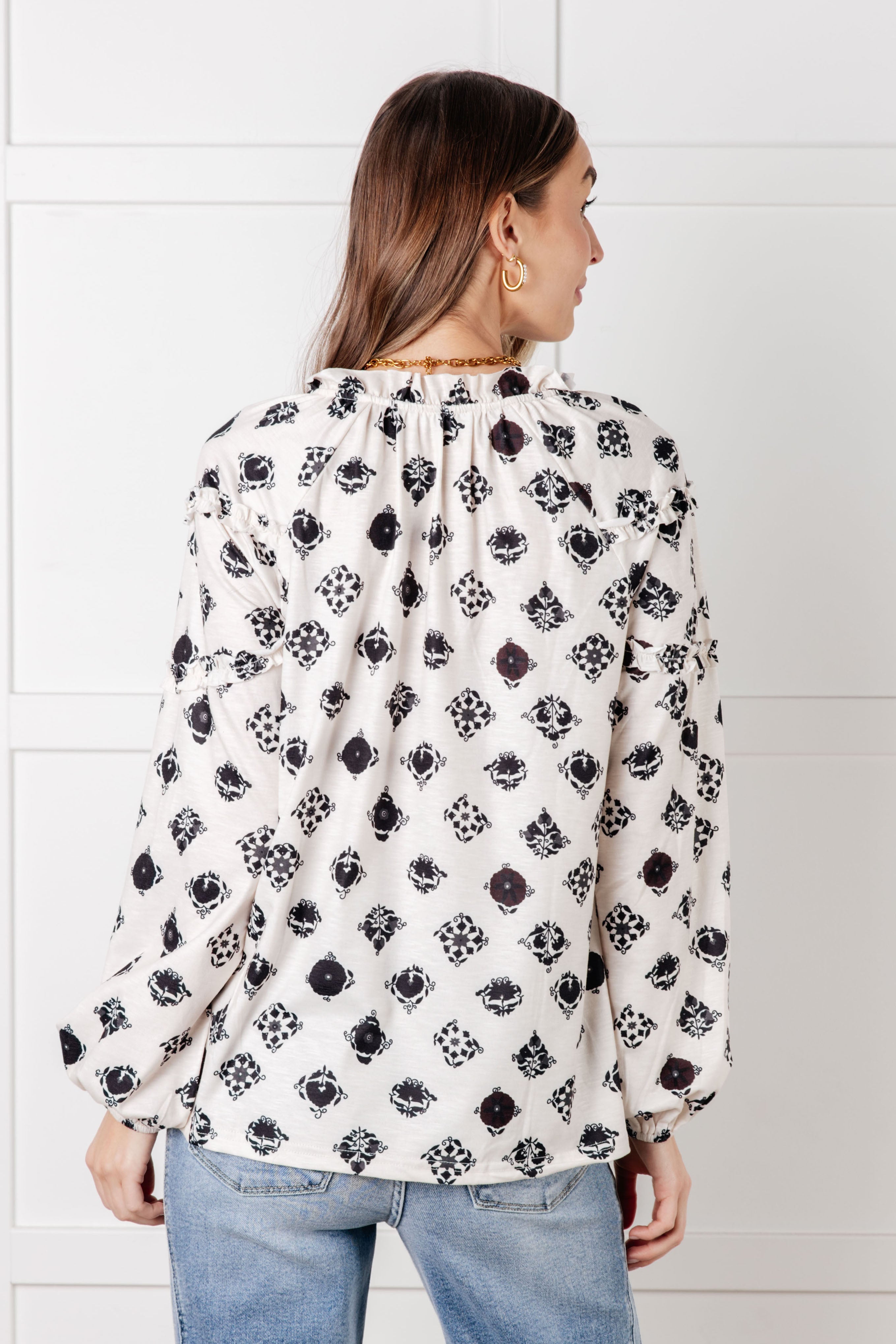 One Eleven North Quick Follow Up Floral Tile Blouse Blouses