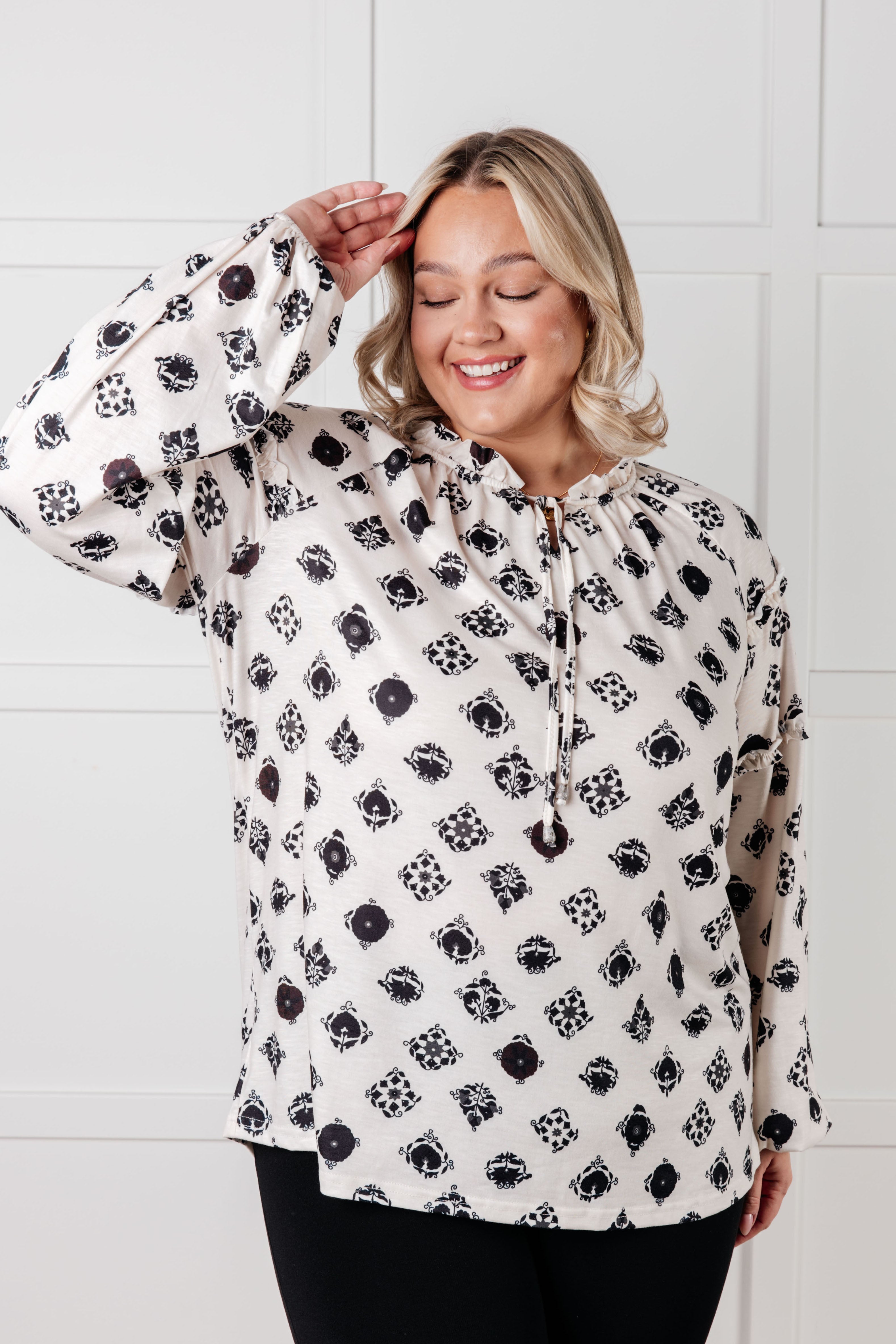 One Eleven North Quick Follow Up Floral Tile Blouse Blouses