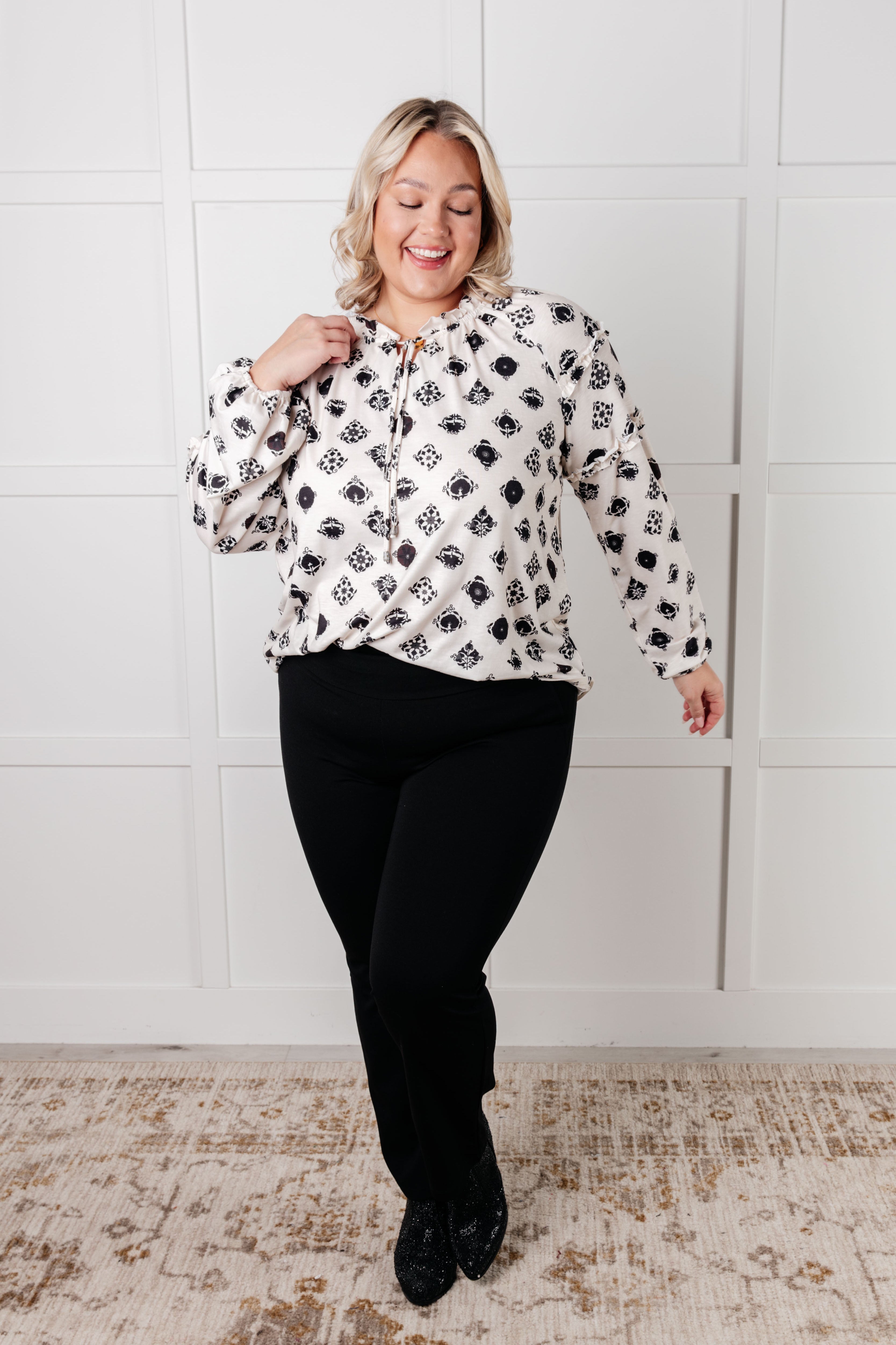 One Eleven North Quick Follow Up Floral Tile Blouse Blouses