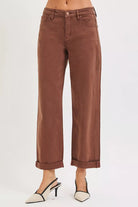 RISEN Cocoa Tummy Control Mid Rise Ankle Barrel Baggy Jeans
