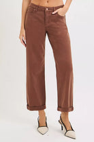 RISEN Cocoa Tummy Control Mid Rise Ankle Barrel Baggy Jeans COCOA