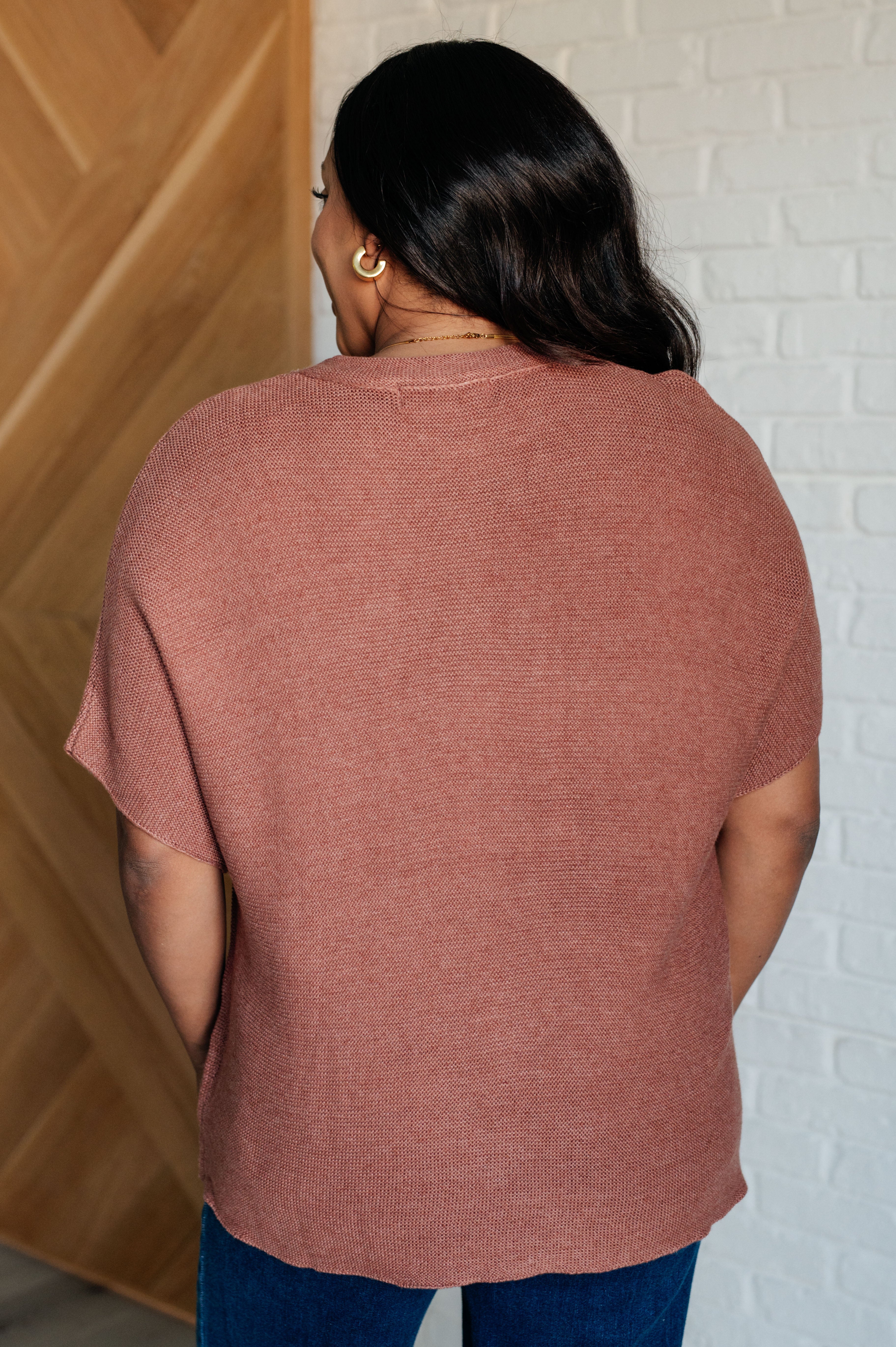 One Eleven North Relaxing Away Dolman Sleeve Knit Top in Coffee Shirts & Tops