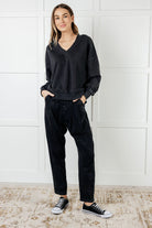 Rae Mode Rep Ready Mineral Wash French Terry Pullover in Black Activewear