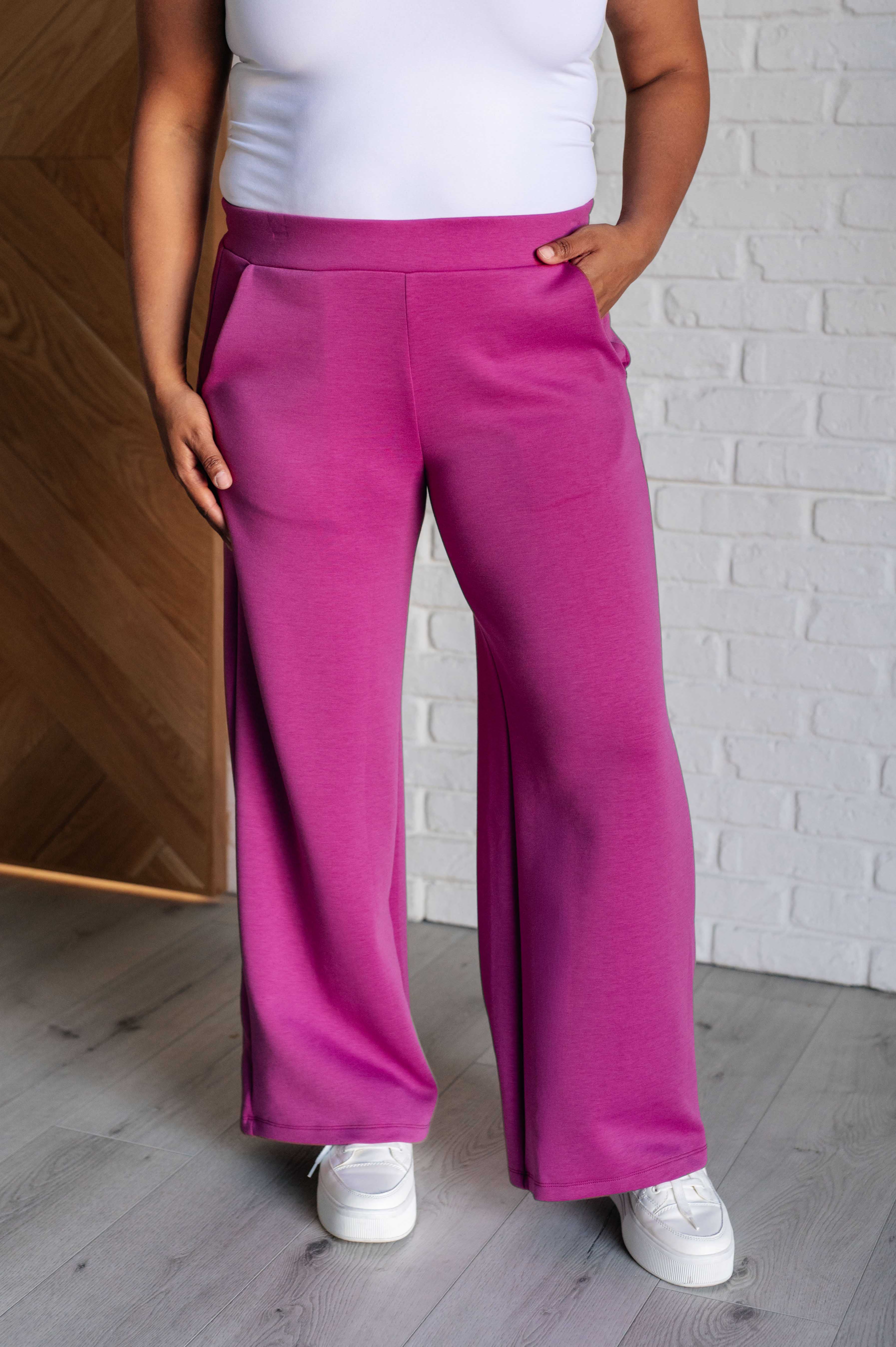 Dear Scarlett Resort Travel Wide Leg Crop Pant in Magenta 3XL Ave Shops