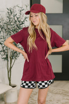 Zenana Rest Assured Basic Relaxed Tee in Cabernet Womens