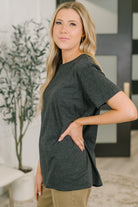 Zenana Rest Assured Basic Relaxed Tee in Charcoal Womens