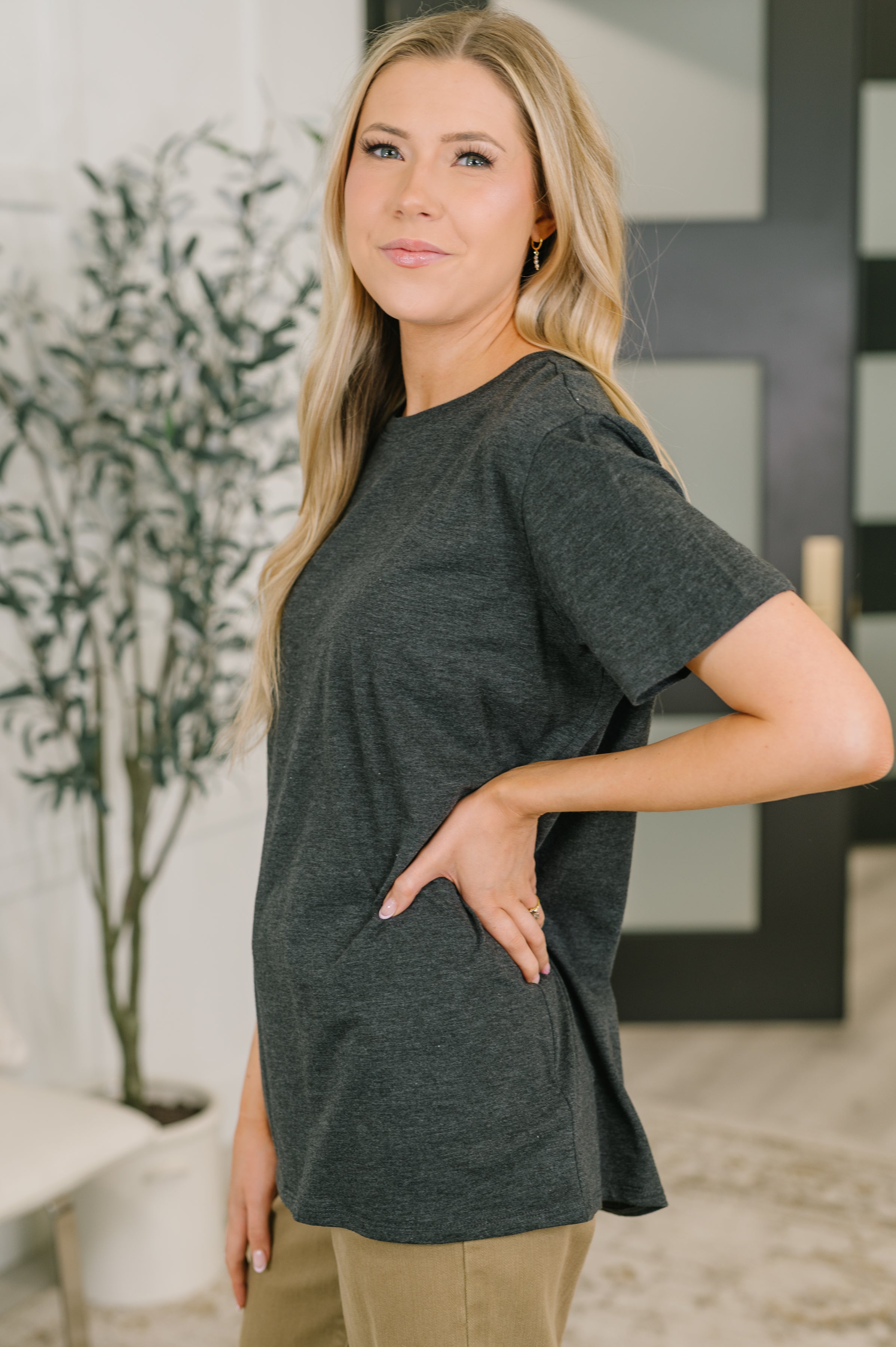 Zenana Rest Assured Basic Relaxed Tee in Charcoal Womens