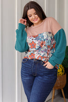 7th Ray Retro and Ribbed Floral Color Block Top Tops