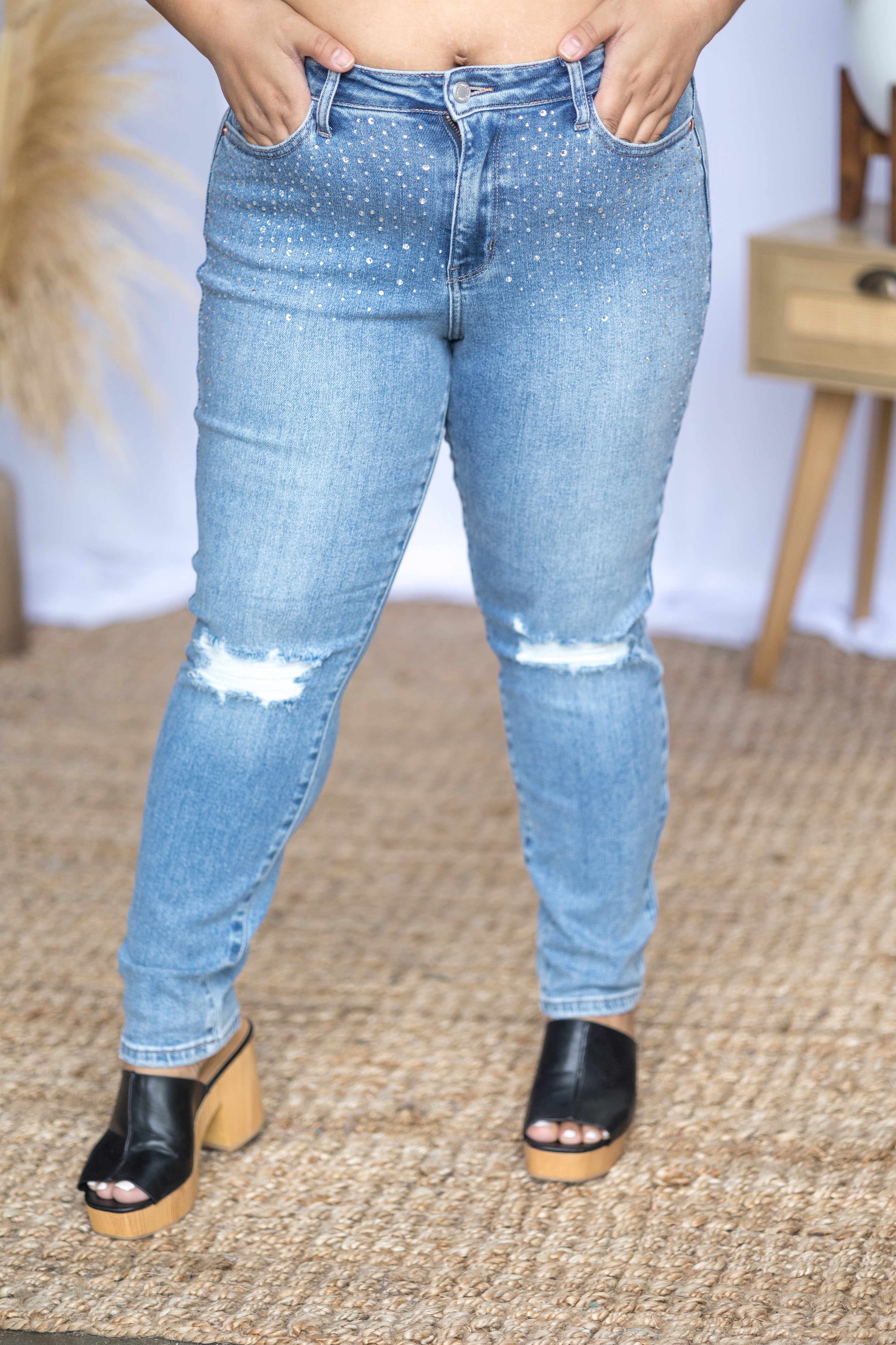 Judy Blue Rhinestone Beauty Slim Fit Jeans JB Boutique Simplified
