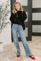 Zenana Right to the Core High Neck Pullover in Black Womens