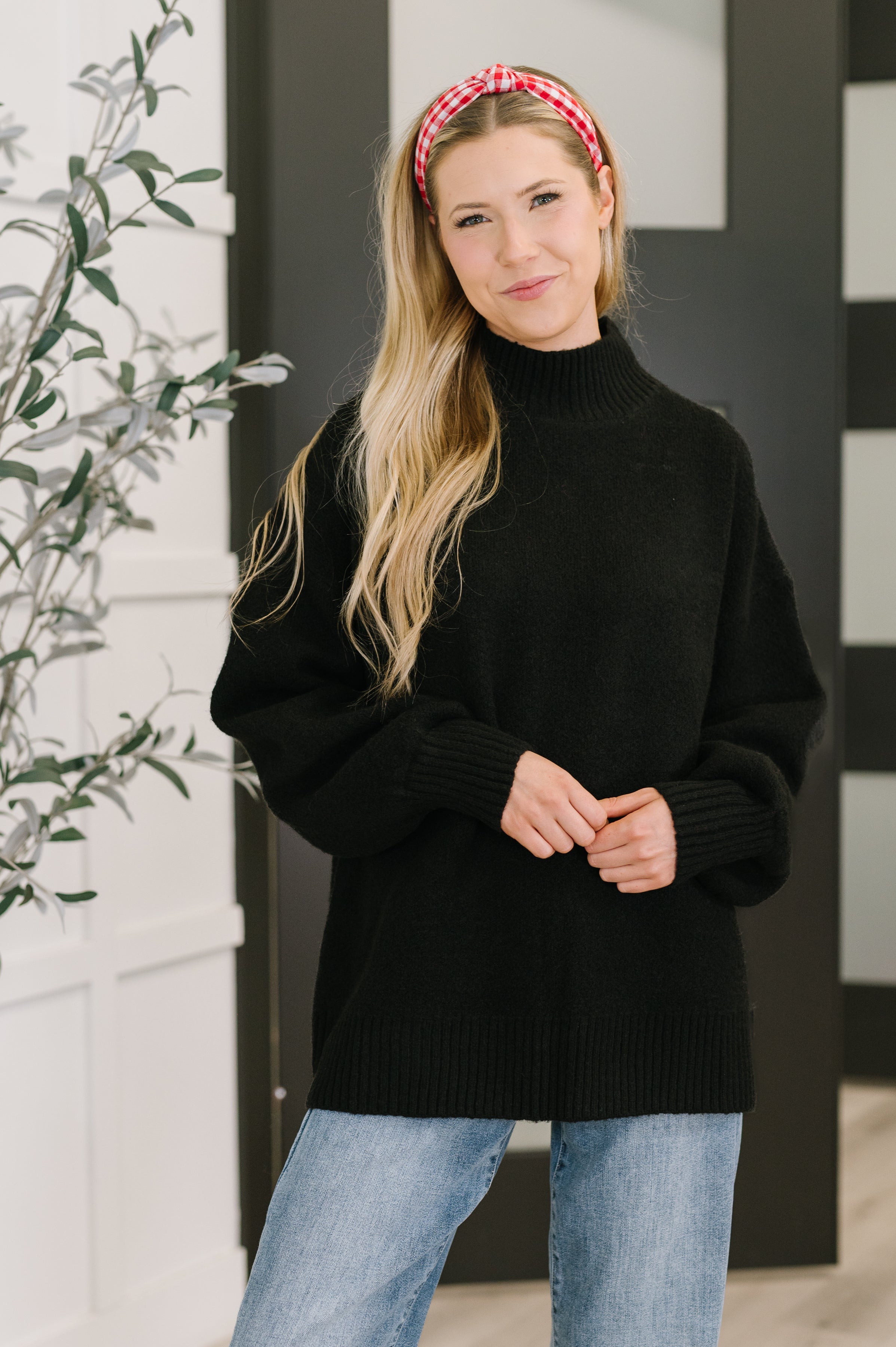 Zenana Right to the Core High Neck Pullover in Black Womens