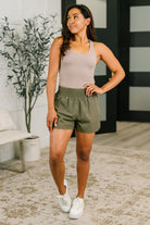 Rile Me Up High Waisted Shorts in Dusty Olive Womens