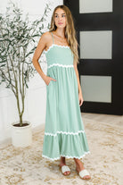 Haptics Ripple Effect Spaghetti Strap Dress in Sage Womens