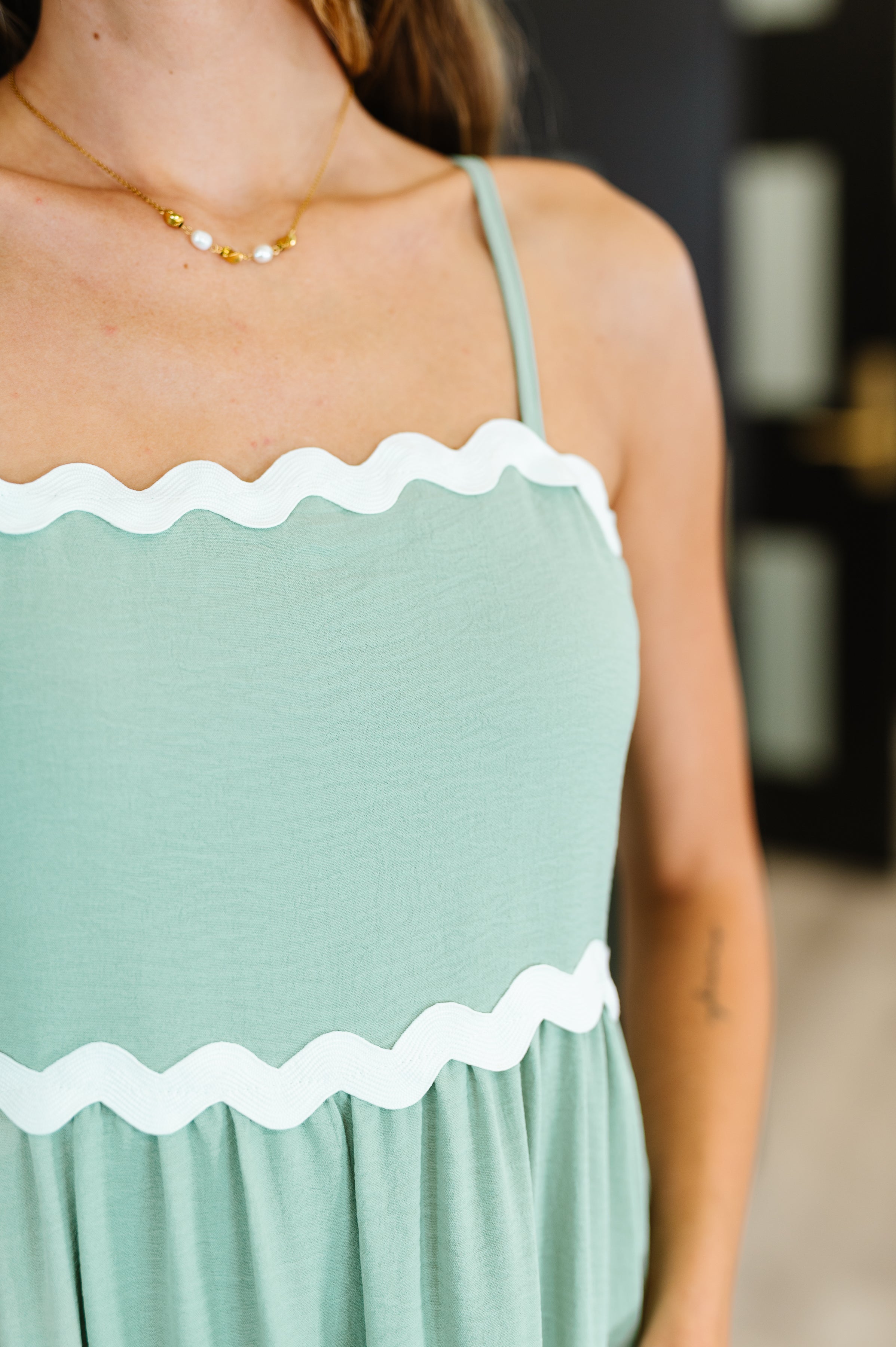 Haptics Ripple Effect Spaghetti Strap Dress in Sage Womens