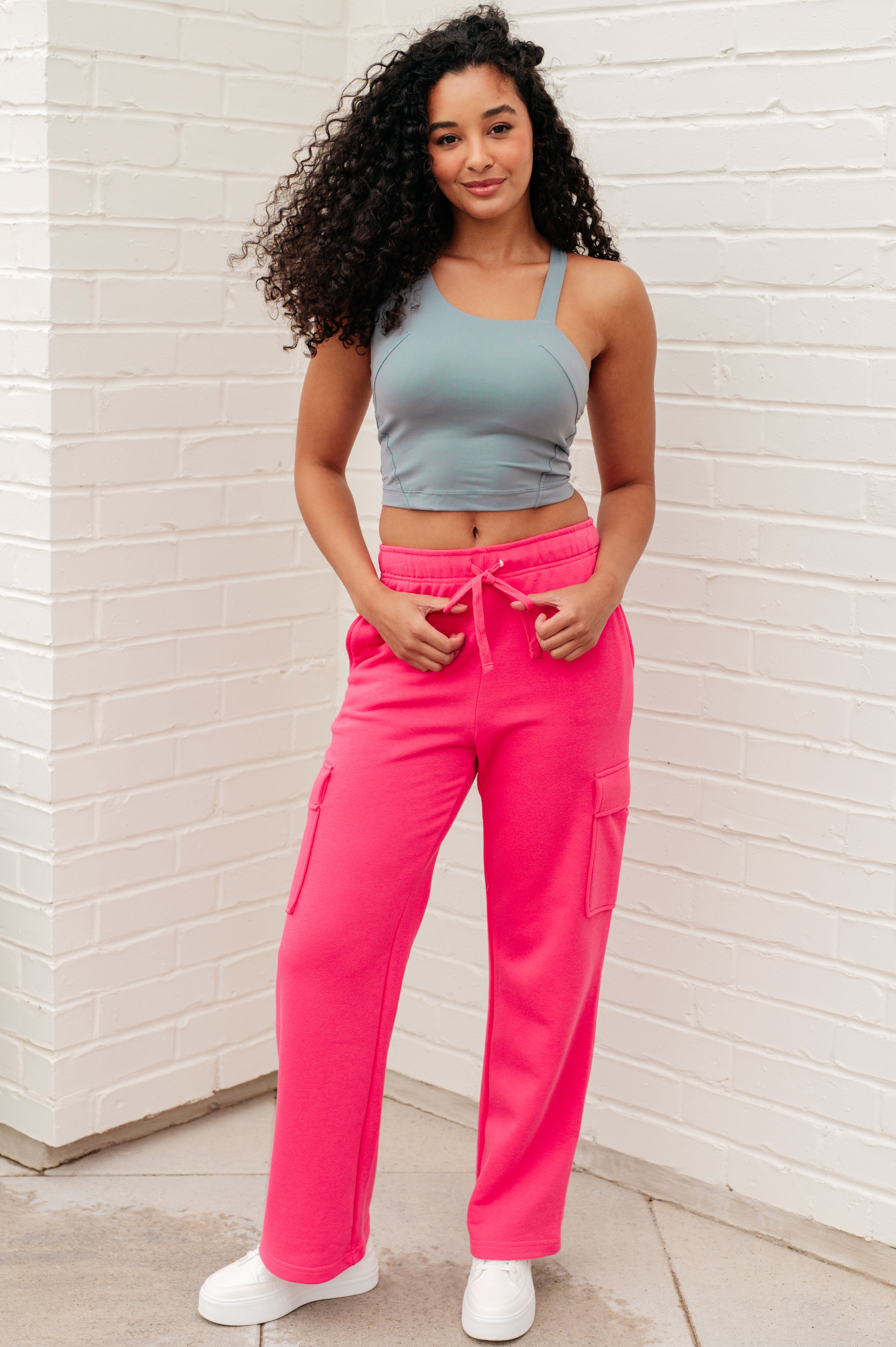 Rae Mode Run, Don't Walk Cargo Sweatpants in Flamingo Pink Athleisure