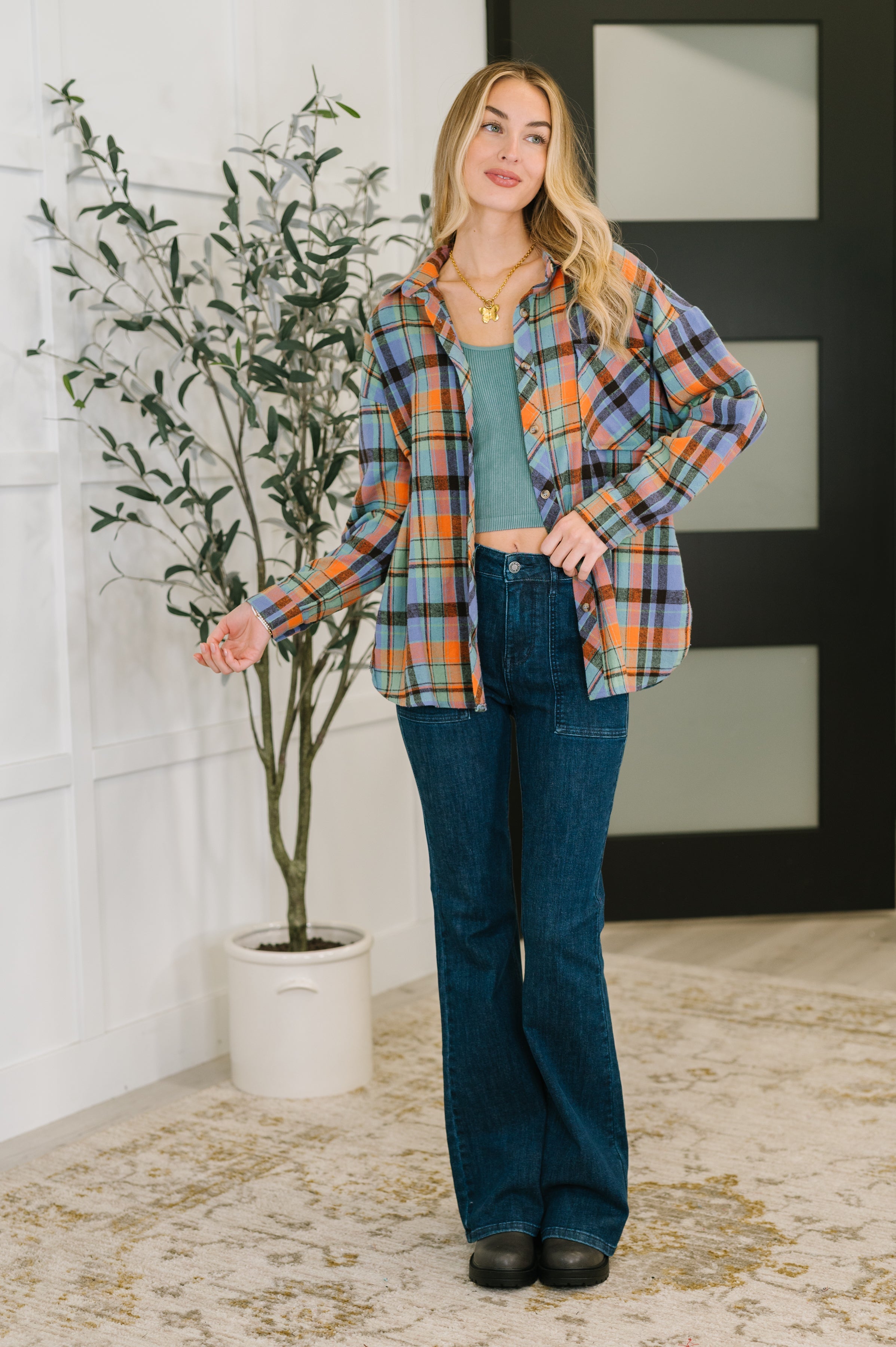 One Eleven North Rustic Rhythm Plaid Button Down Womens