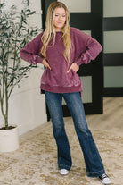 Zenana Mineral Wash Pullover in Eggplant Womens
