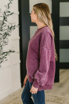 Zenana Mineral Wash Pullover in Eggplant Womens