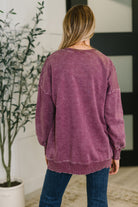 Zenana Mineral Wash Pullover in Eggplant Womens