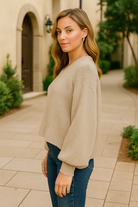 Zenana Sand Beige Oversized Balloon Sleeve Sweater
