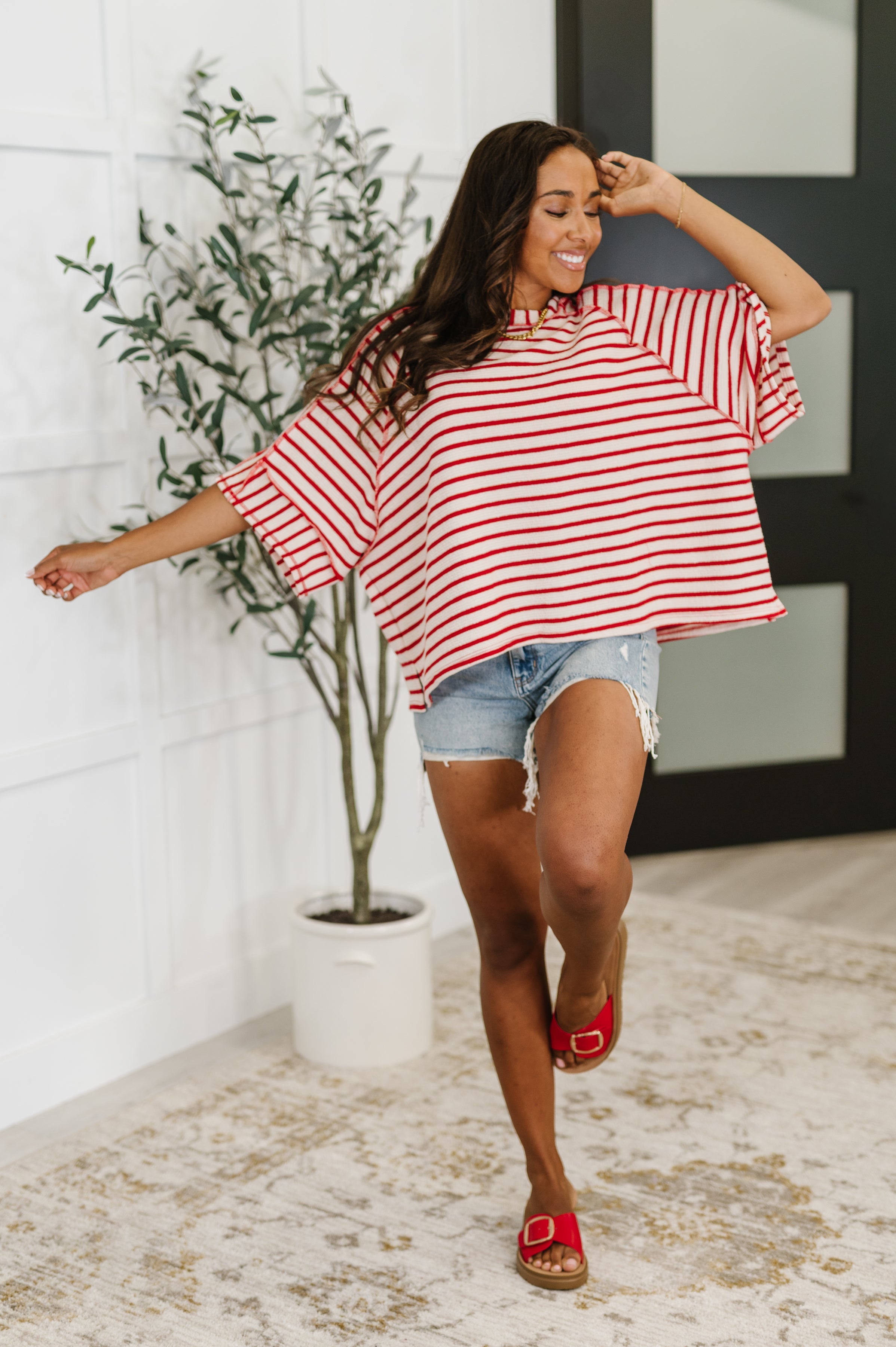 Haptics Sass in Session Relaxed Top in Cream Red Womens