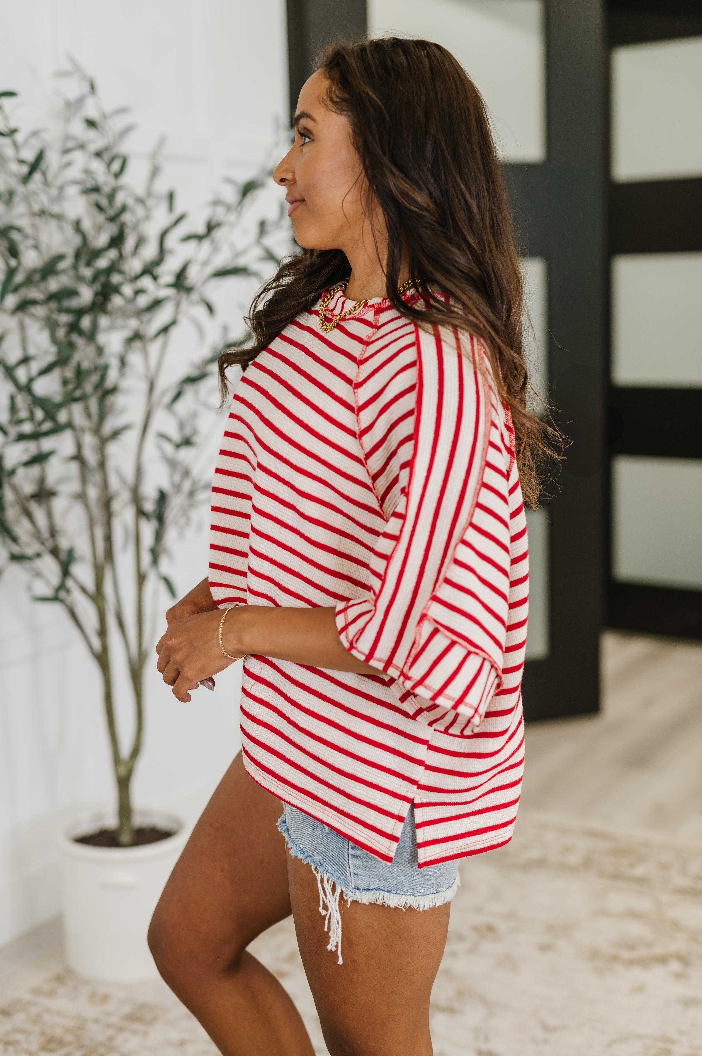 Haptics Sass in Session Relaxed Top in Cream Red Womens