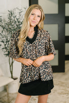 Sassy Season Split Neck Leopard Print Blouse Womens