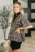 Sassy Season Split Neck Leopard Print Blouse Womens