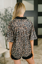 Sassy Season Split Neck Leopard Print Blouse Womens