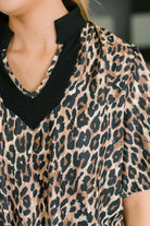 Sassy Season Split Neck Leopard Print Blouse Womens