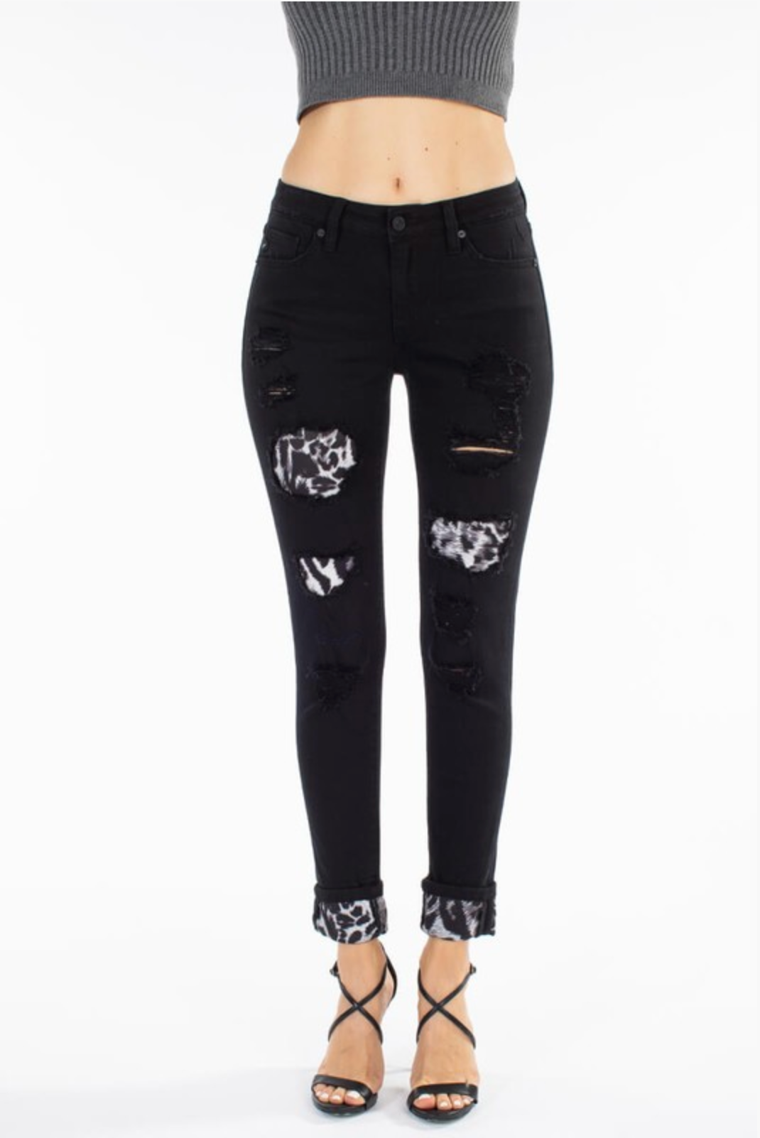 KanCan Rebel With a Cause Snow Leopard Patch Kan Can Skinnies Boutique Simplified