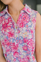 Dear Scarlett Sea Spray Collared Sleeveless Top in Falling Floral Womens