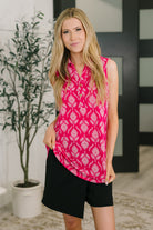 Dear Scarlett Sea Spray Collared Sleeveless Top in Floral Ikat Womens