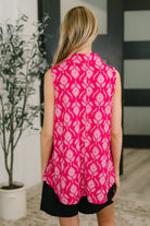 Dear Scarlett Sea Spray Collared Sleeveless Top in Floral Ikat Womens