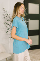 Dear Scarlett Sea You Soon Collared Top in Costal Blue Womens