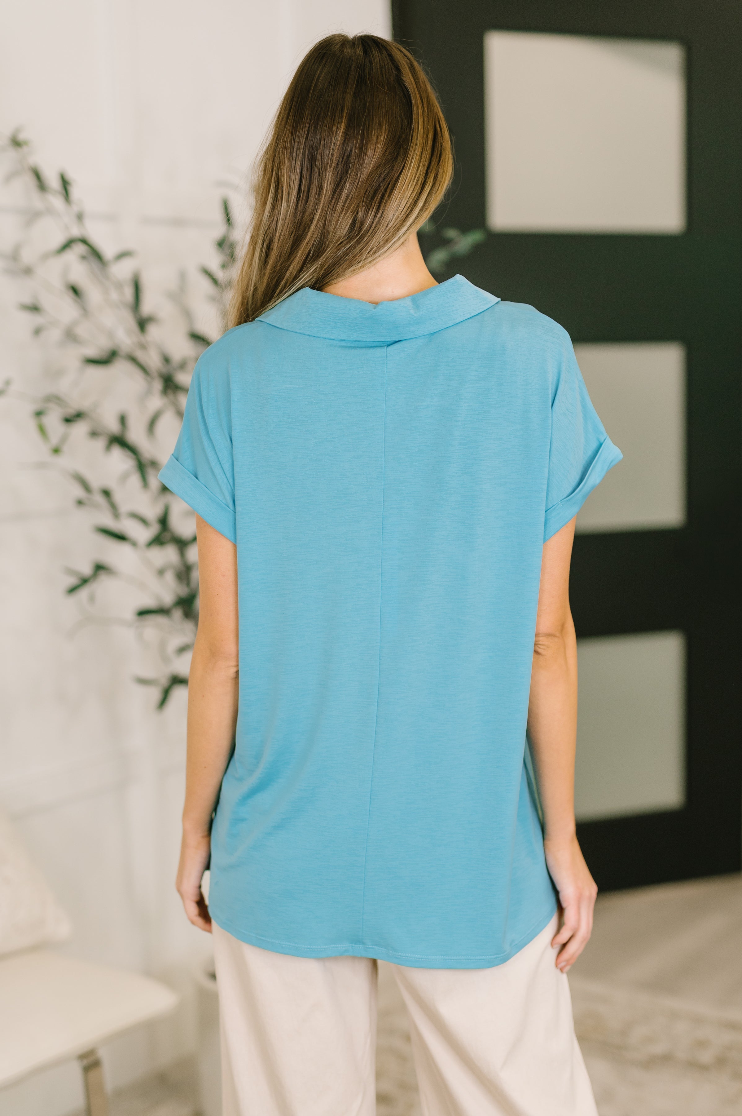 Dear Scarlett Sea You Soon Collared Top in Costal Blue Womens